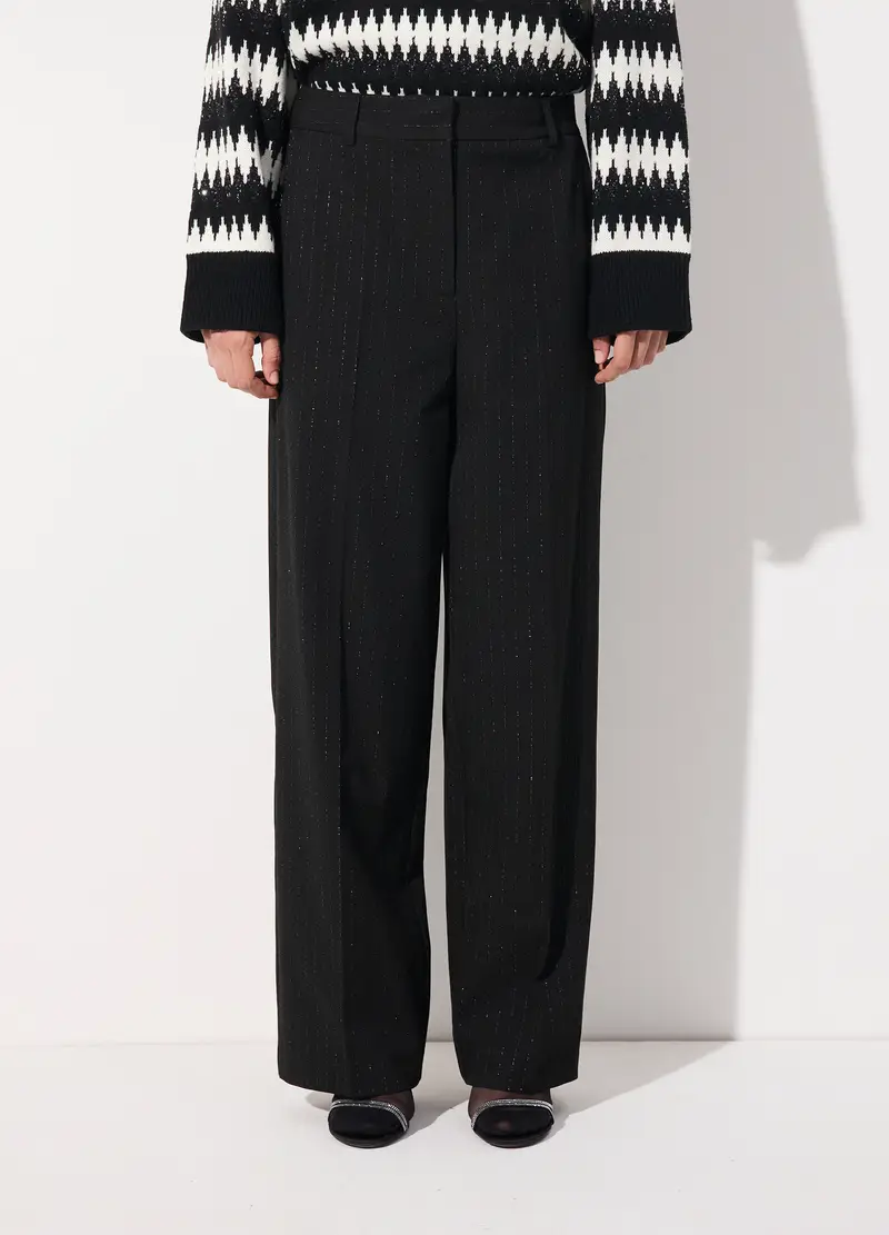 Pantalone Palazzo Gessati In Filo Lurex Donna, Unisex, Nero miniatura 2