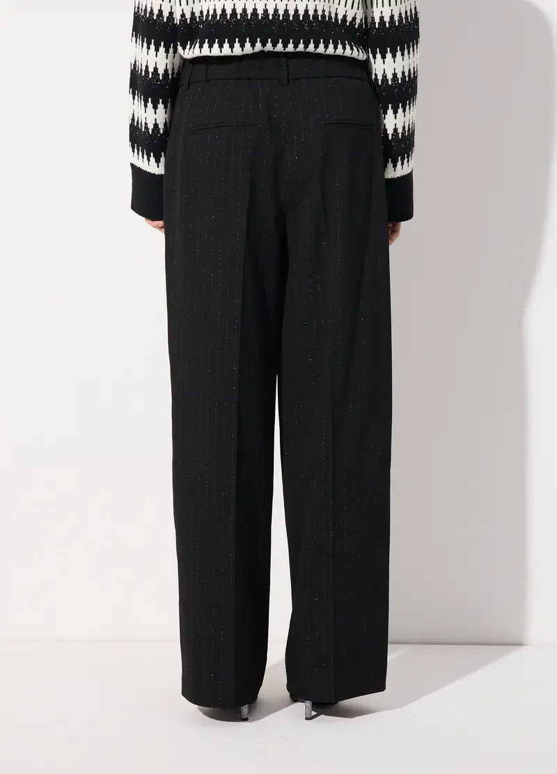 Pantalone Palazzo Gessati In Filo Lurex Donna, Unisex, Nero miniatura 3