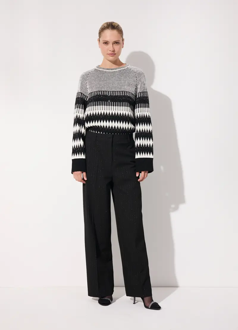 Pantalone Palazzo Gessati In Filo Lurex Donna, Unisex, Nero