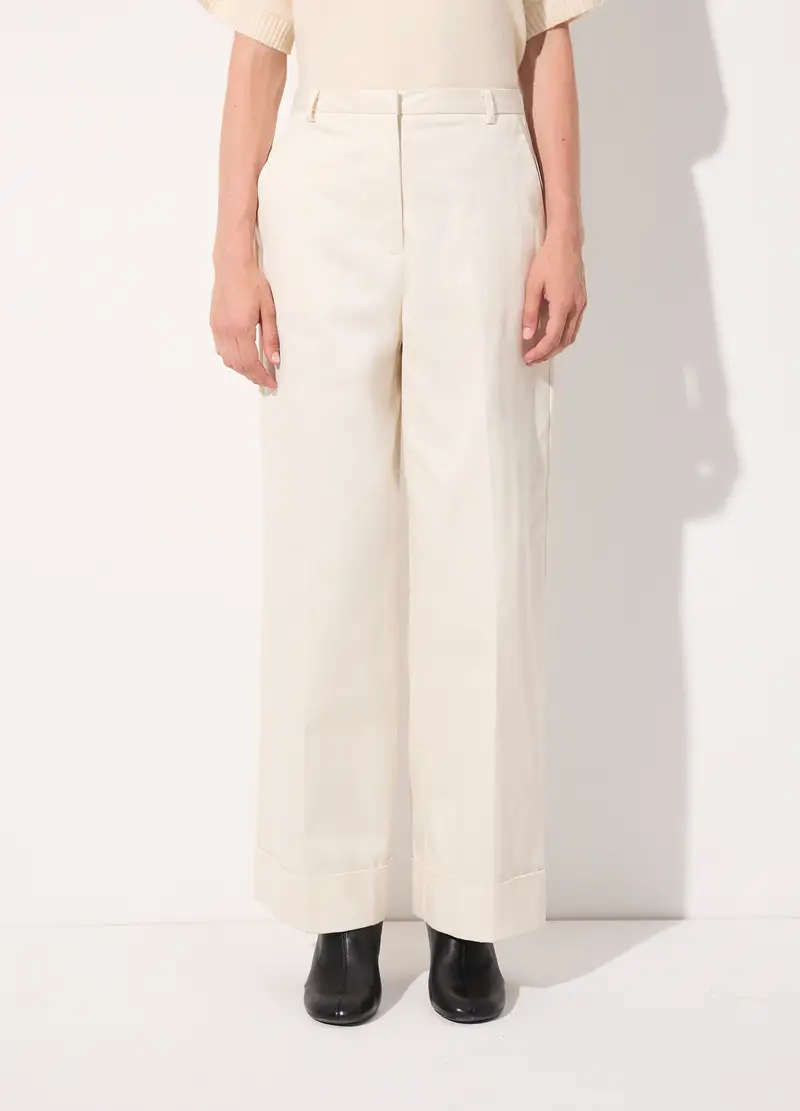 Pantalone Palazzo In Gabardine Di Puro Cotone Donna, Unisex, Bianco miniatura 2