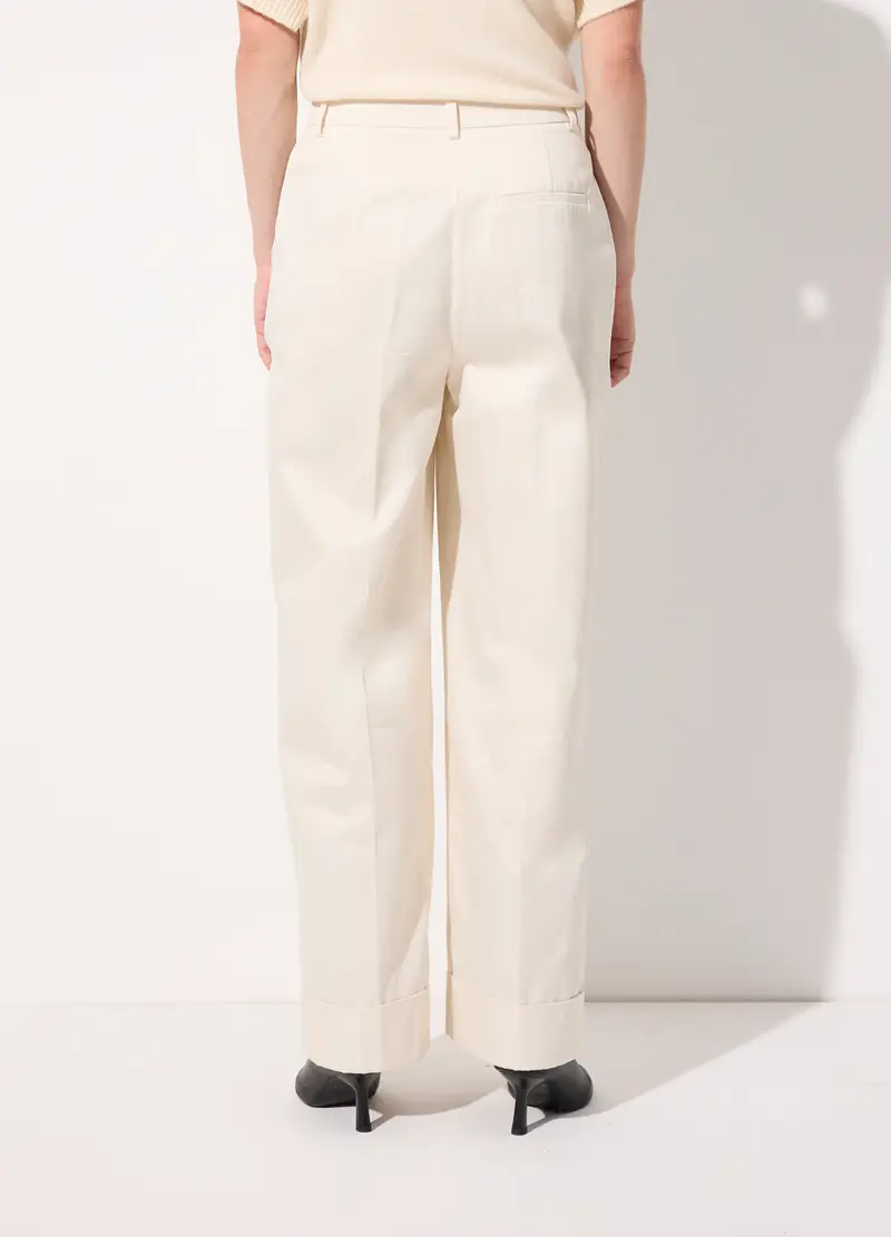 Pantalone Palazzo In Gabardine Di Puro Cotone Donna, Unisex, Bianco miniatura 3