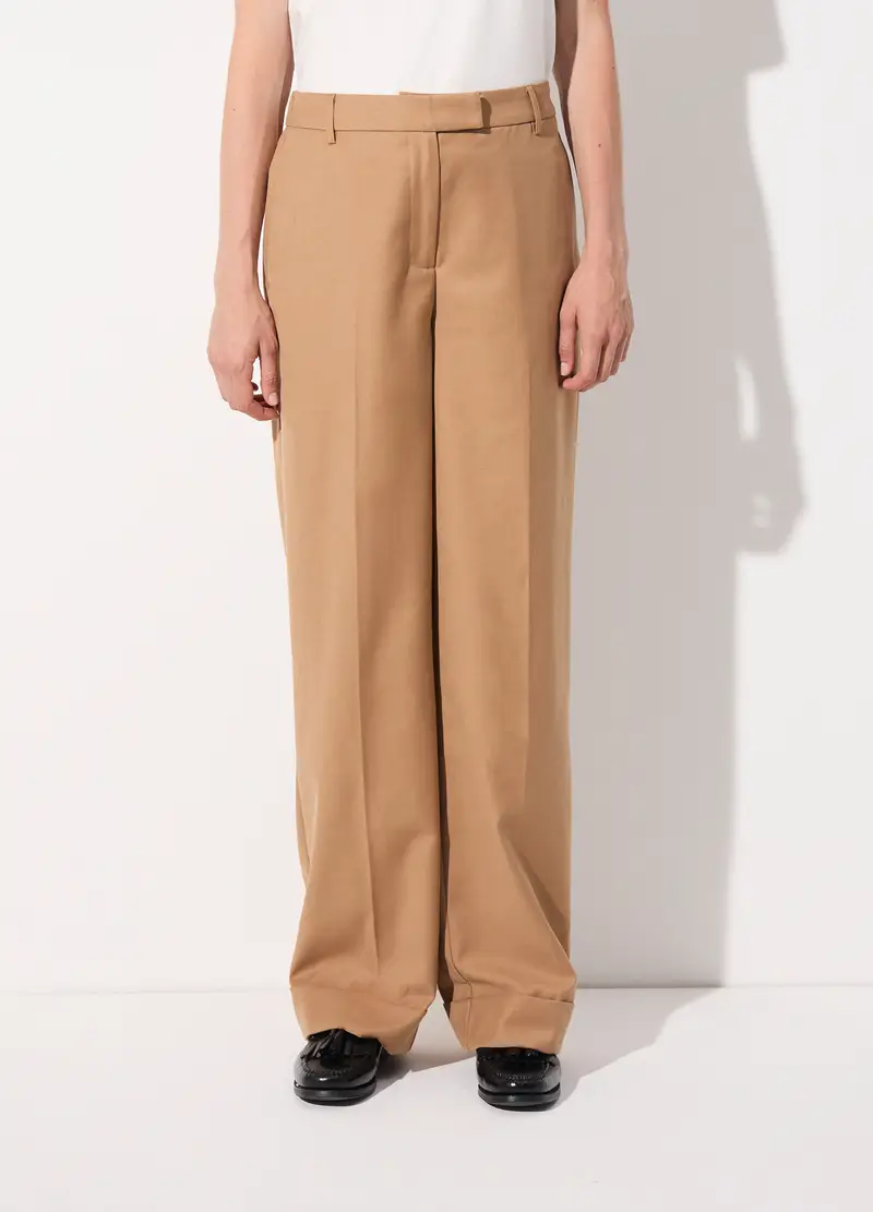 Pantalone Palazzo In Misto Lana E Viscosa Donna, Unisex, Beige scuro miniatura 2