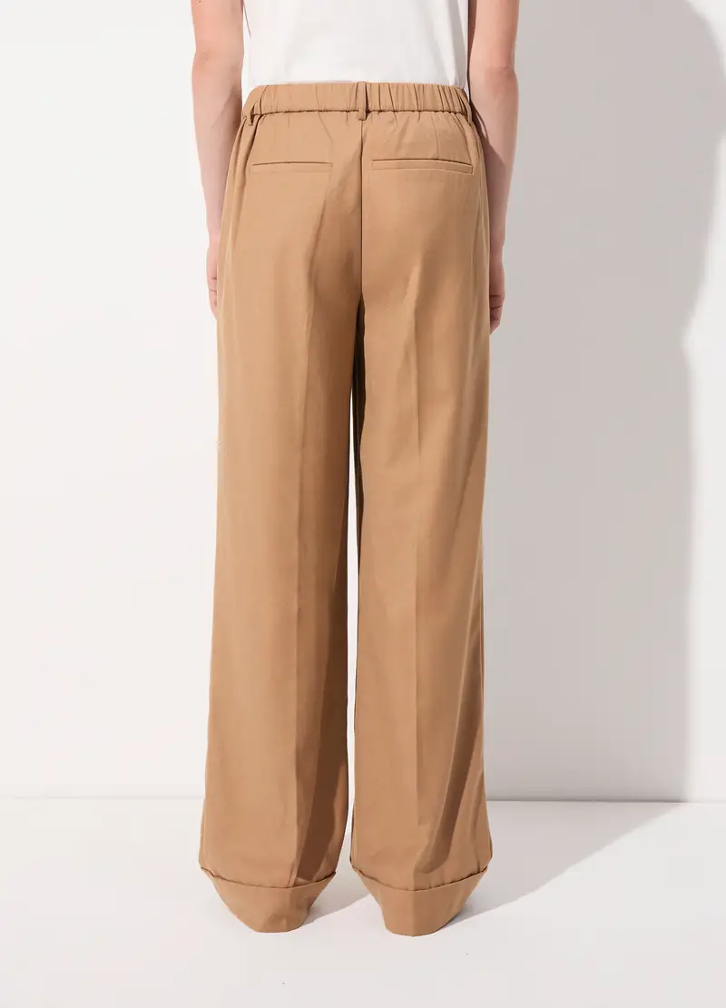Pantalone Palazzo In Misto Lana E Viscosa Donna, Unisex, Beige scuro miniatura 3