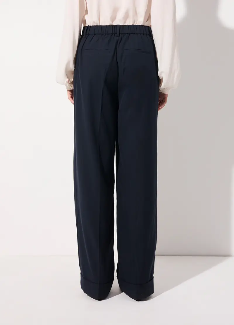 Pantalone Palazzo In Misto Lana E Viscosa Donna, Unisex, Blu navy miniatura 3