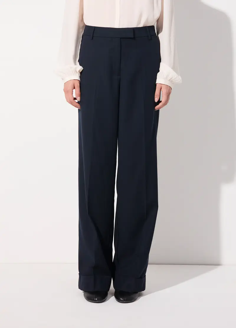 Pantalone Palazzo In Misto Lana E Viscosa Donna, Unisex, Blu navy miniatura 2