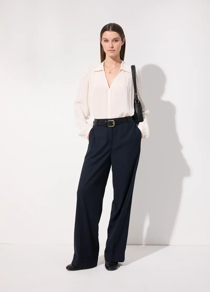 Pantalone Palazzo In Misto Lana E Viscosa Donna, Unisex, Blu navy