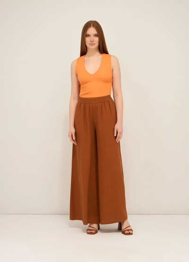 Upim, Pantalone Palazzo In Misto Lino Donna, Marrone cognac, Taglia: S