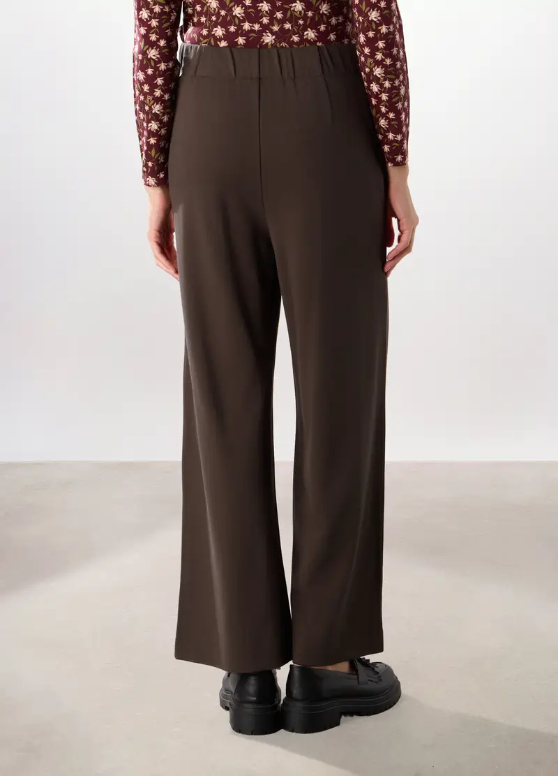 Pantalone Palazzo In Punto Milano Donna, Marrone scuro miniatura 2