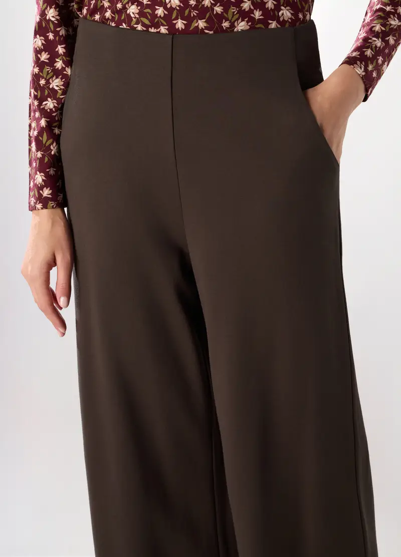Pantalone Palazzo In Punto Milano Donna, Marrone scuro miniatura 3
