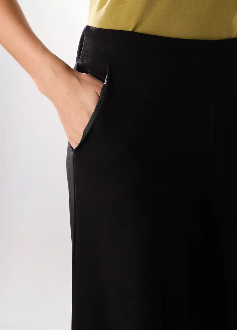 Pantalone Palazzo In Punto Milano Donna, Nero miniatura 3