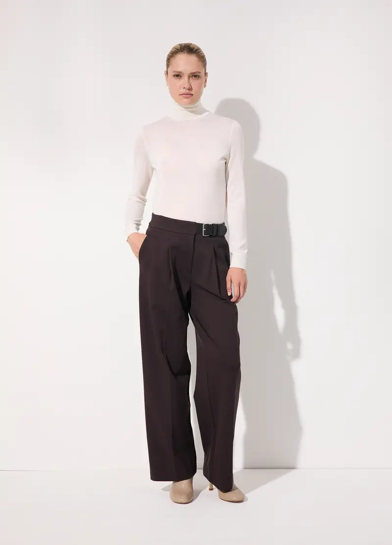 Pantalone Palazzo In Punto Milano Donna, Unisex, Marrone testa di moro