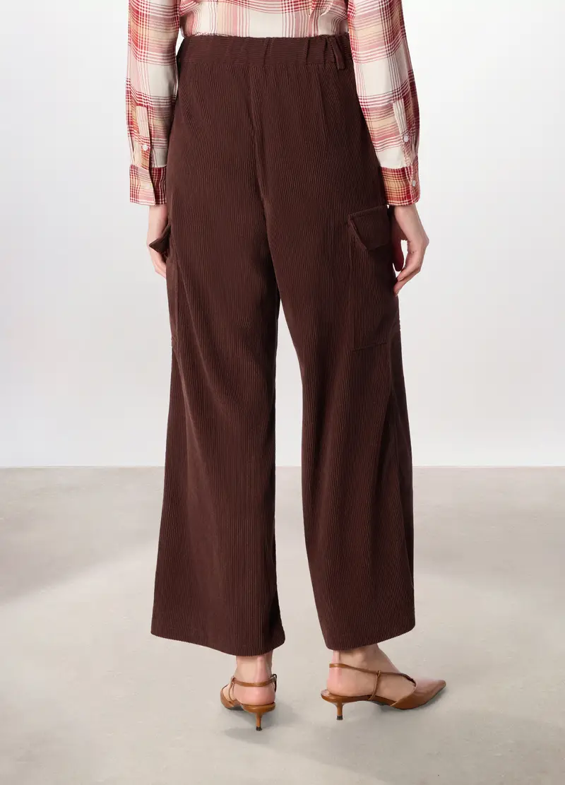 Pantalone Palazzo In Velluto A Coste Donna, Marrone scuro miniatura 2