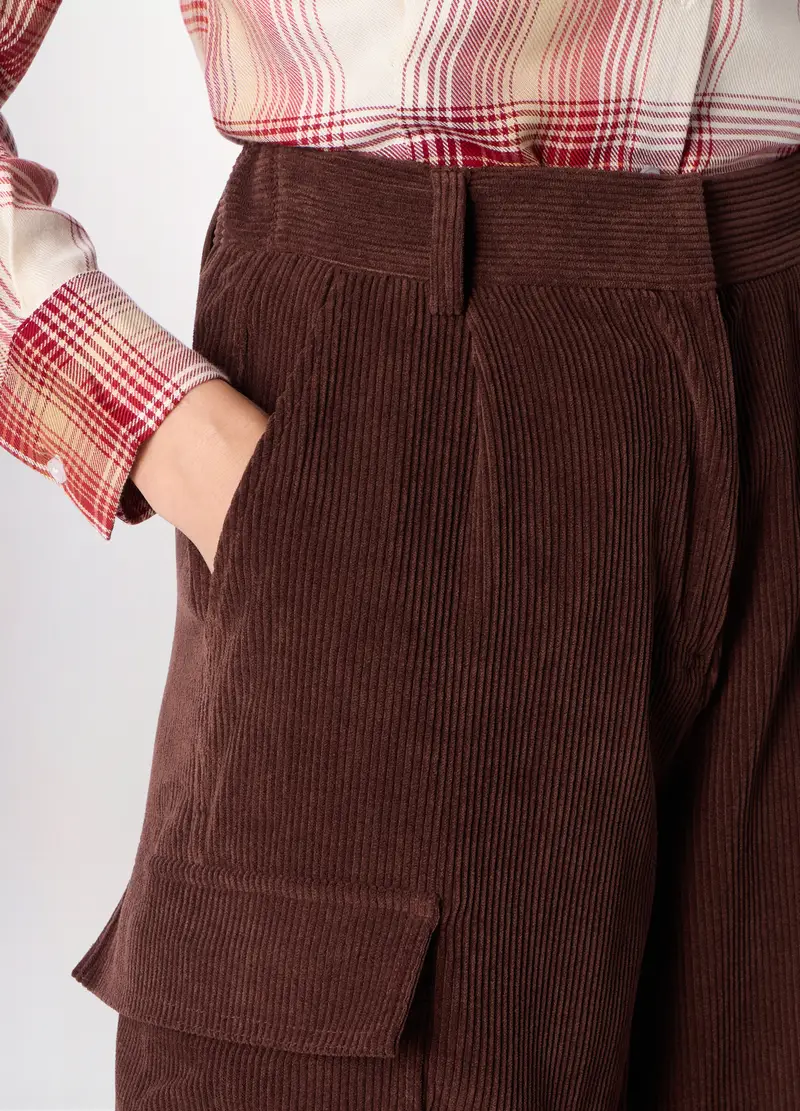 Pantalone Palazzo In Velluto A Coste Donna, Marrone scuro miniatura 3