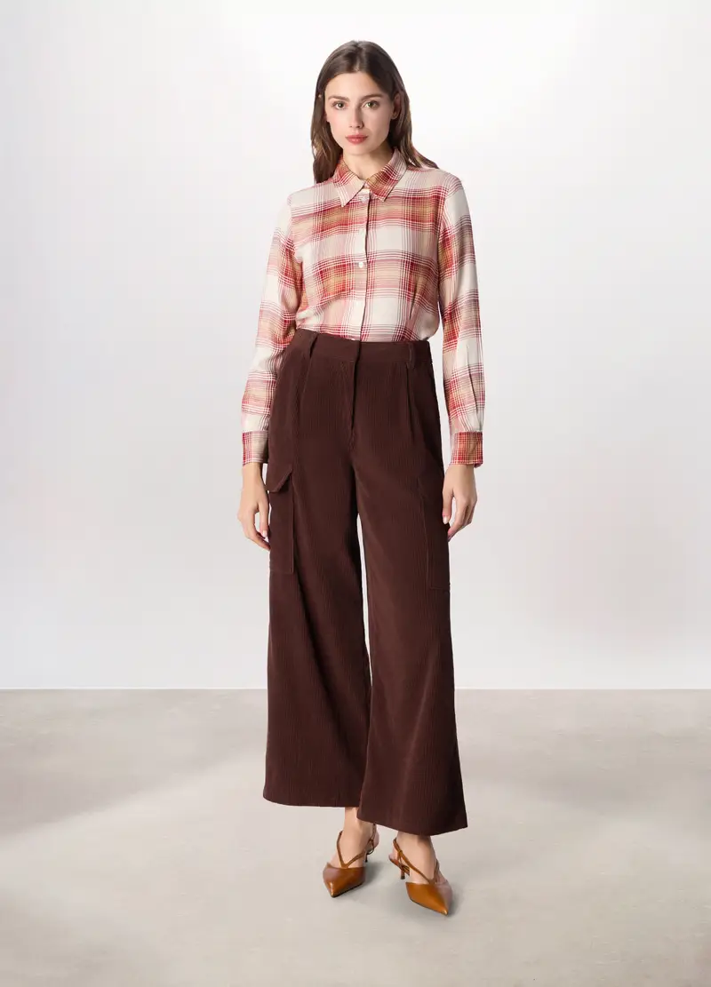 Pantalone Palazzo In Velluto A Coste Donna, Marrone scuro