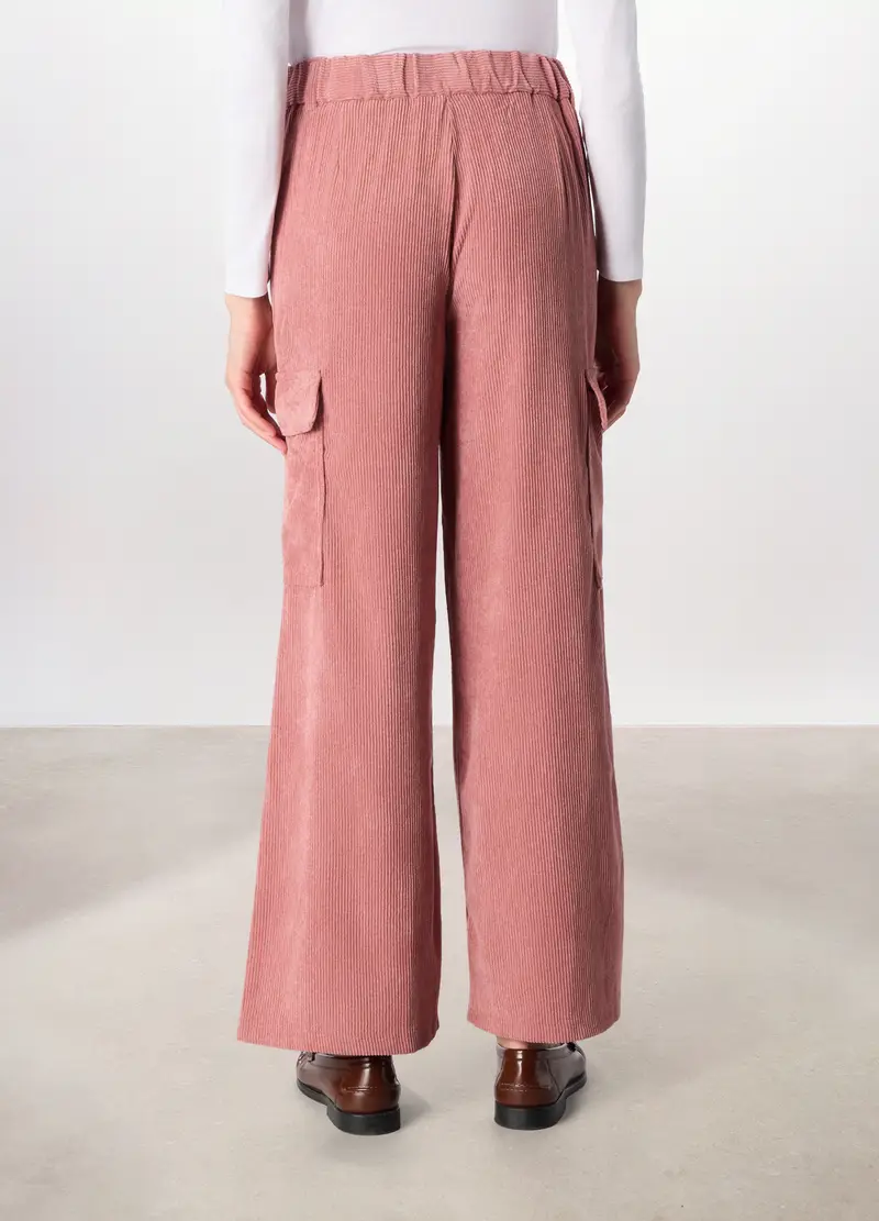 Pantalone Palazzo In Velluto A Coste Donna, Rosa pastello miniatura 2