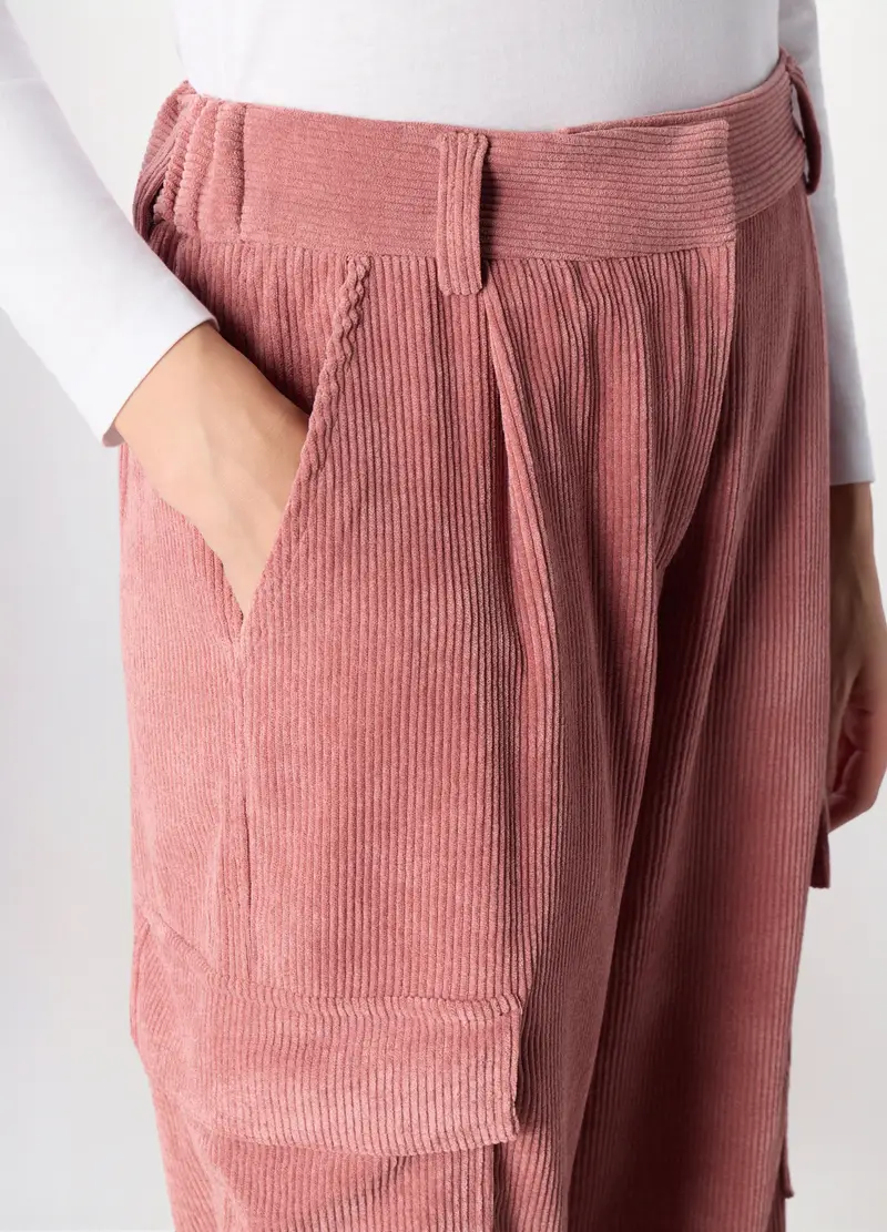 Pantalone Palazzo In Velluto A Coste Donna, Rosa pastello miniatura 3