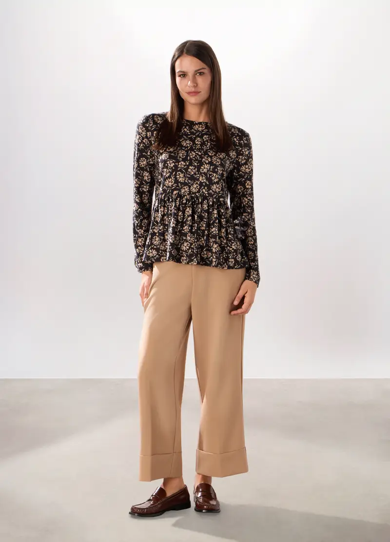 Pantalone Palazzo Misto Viscosa Donna, Beige chiaro