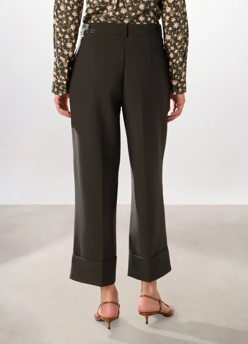 Pantalone Palazzo Misto Viscosa Donna, Marrone scuro miniatura 2