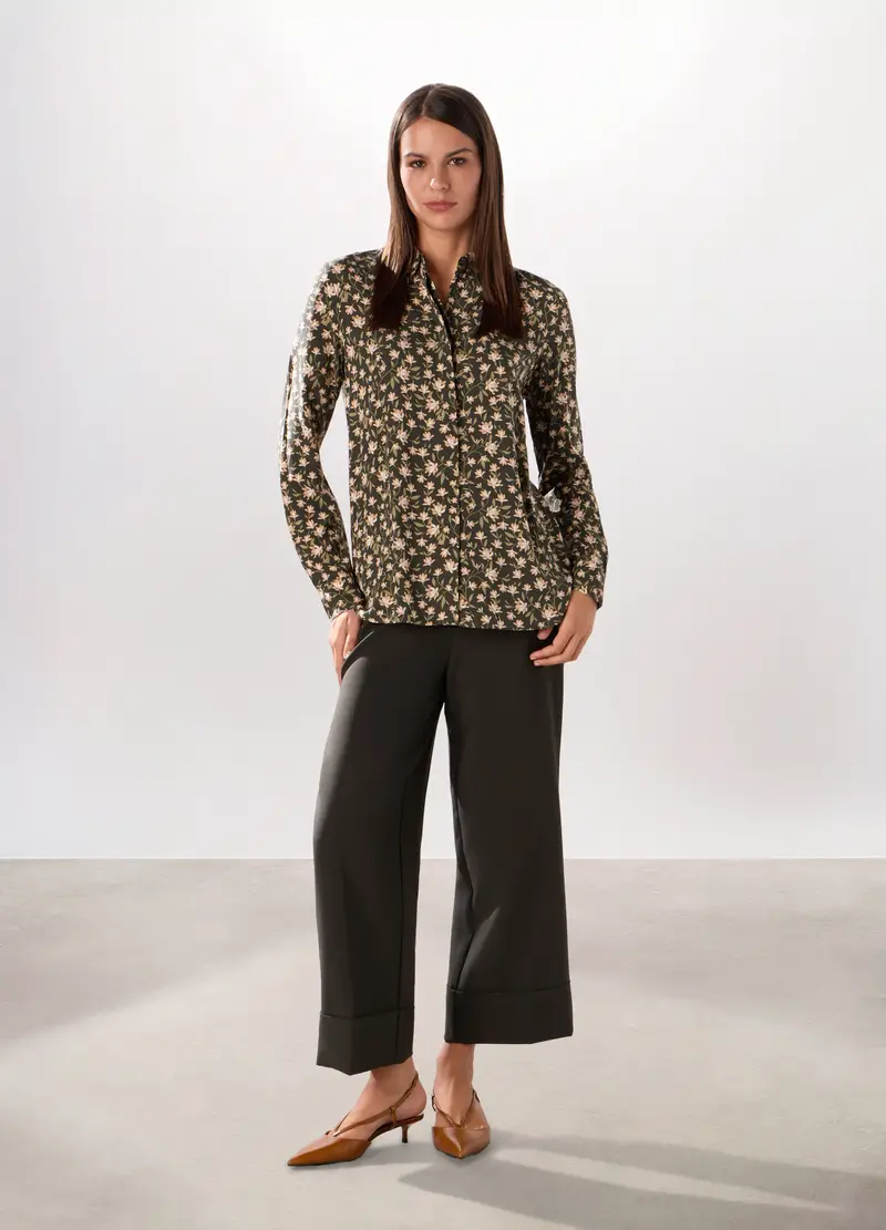 Pantalone Palazzo Misto Viscosa Donna, Marrone scuro