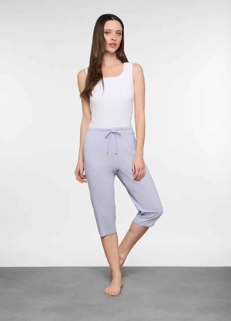 Pantalone Pigiama Capri Regular Fit Donna, Bianco gesso