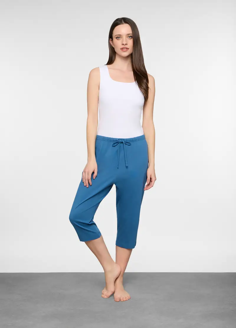 Pantalone Pigiama Capri Regular Fit Donna, Blu Bluette