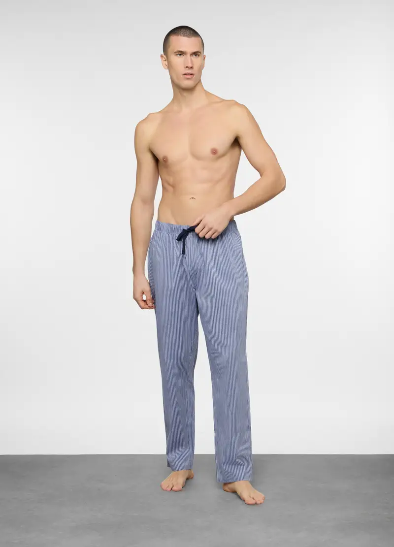 Pantalone Pigiama In Tela Di Cotone Uomo, Blu/Azzurro
