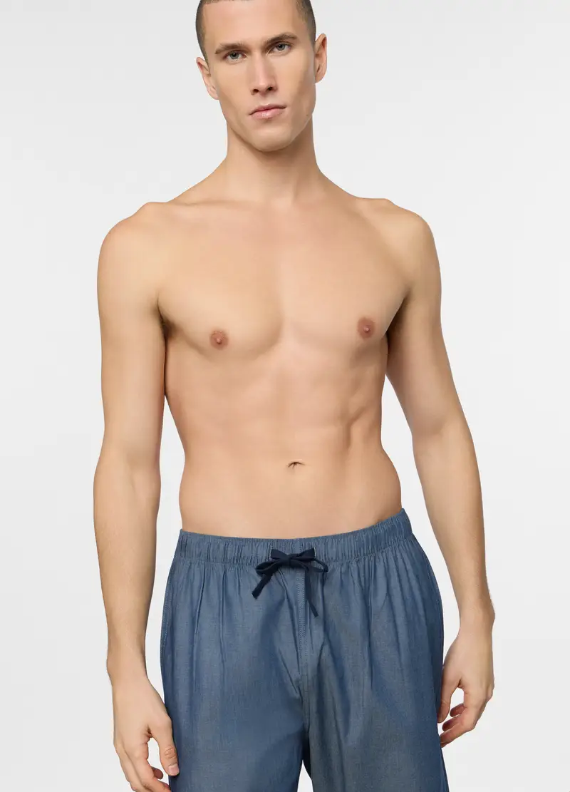 Pantalone Pigiama In Tela Di Cotone Uomo, Blu denim miniatura 3