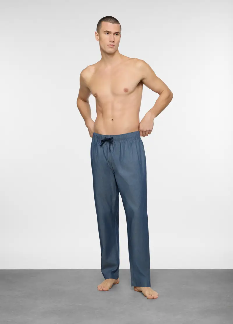 Pantalone Pigiama In Tela Di Cotone Uomo, Blu denim