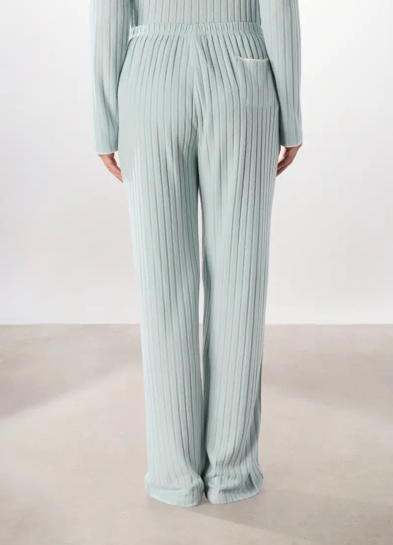 Pantalone Pigiama Lungo A Coste Donna, Azzurro scuro miniatura 3