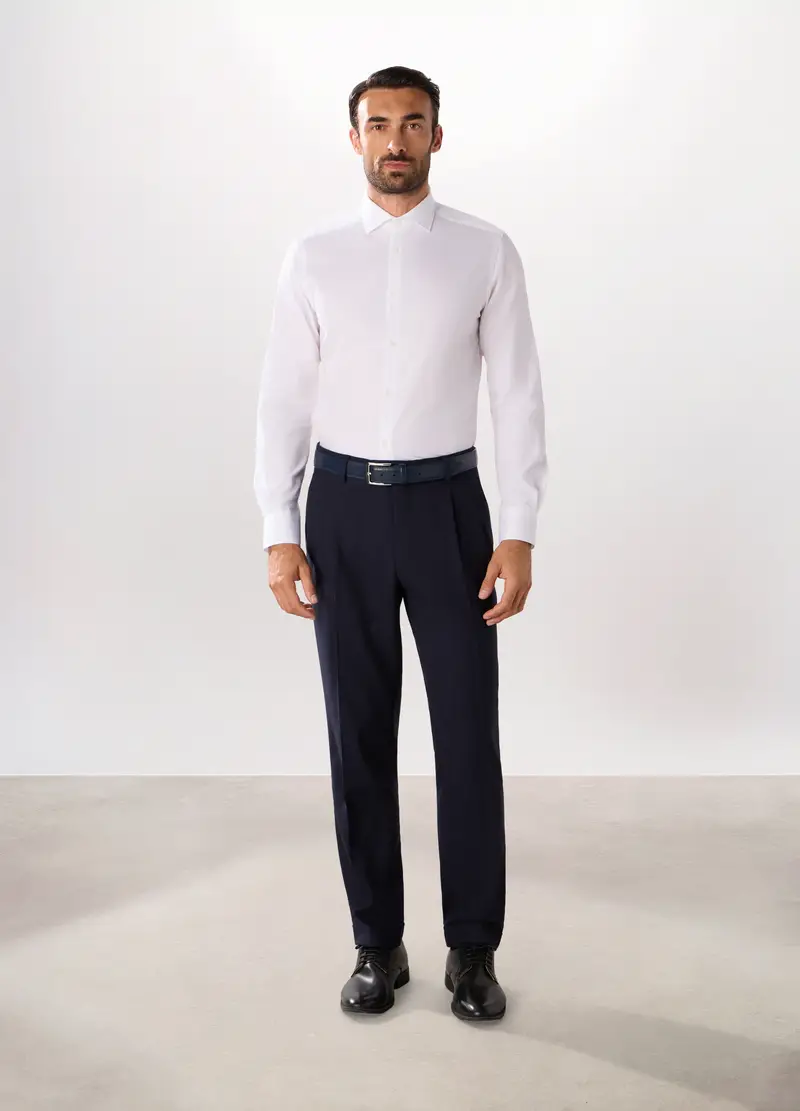 Pantalone Regular Con Motivo A Lisca Di Pesce Uomo, Blu navy