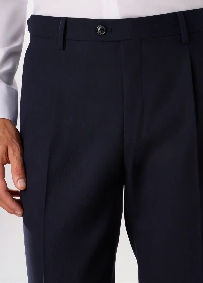 Pantalone Regular Con Motivo A Lisca Di Pesce Uomo, Blu navy miniatura 3