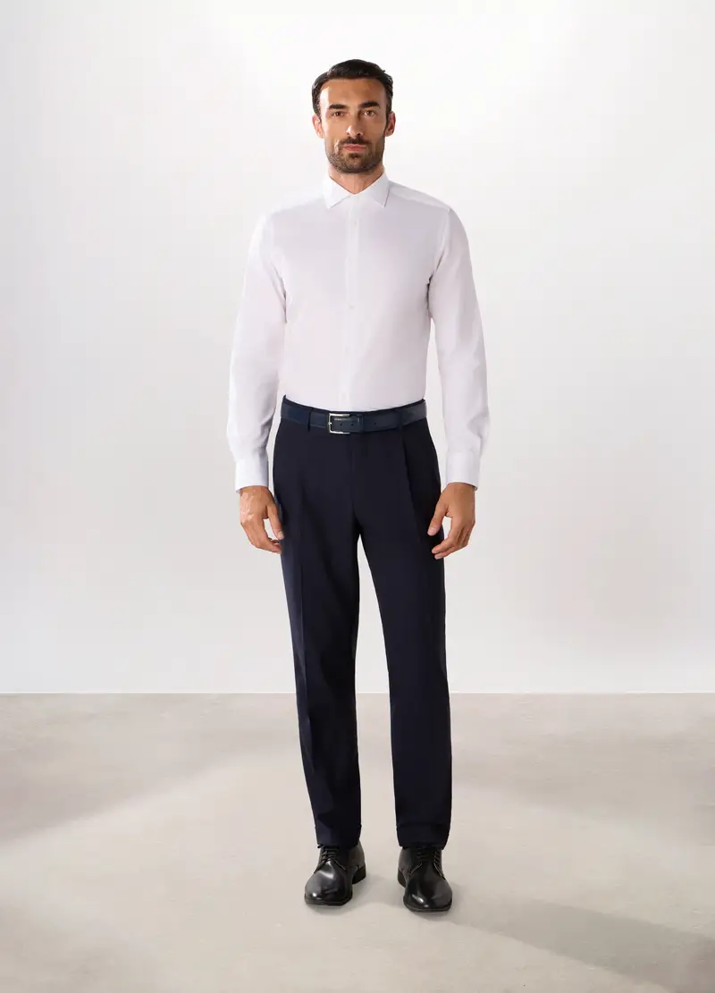 Pantalone Regular Con Motivo A Lisca Di Pesce Uomo, Blu navy