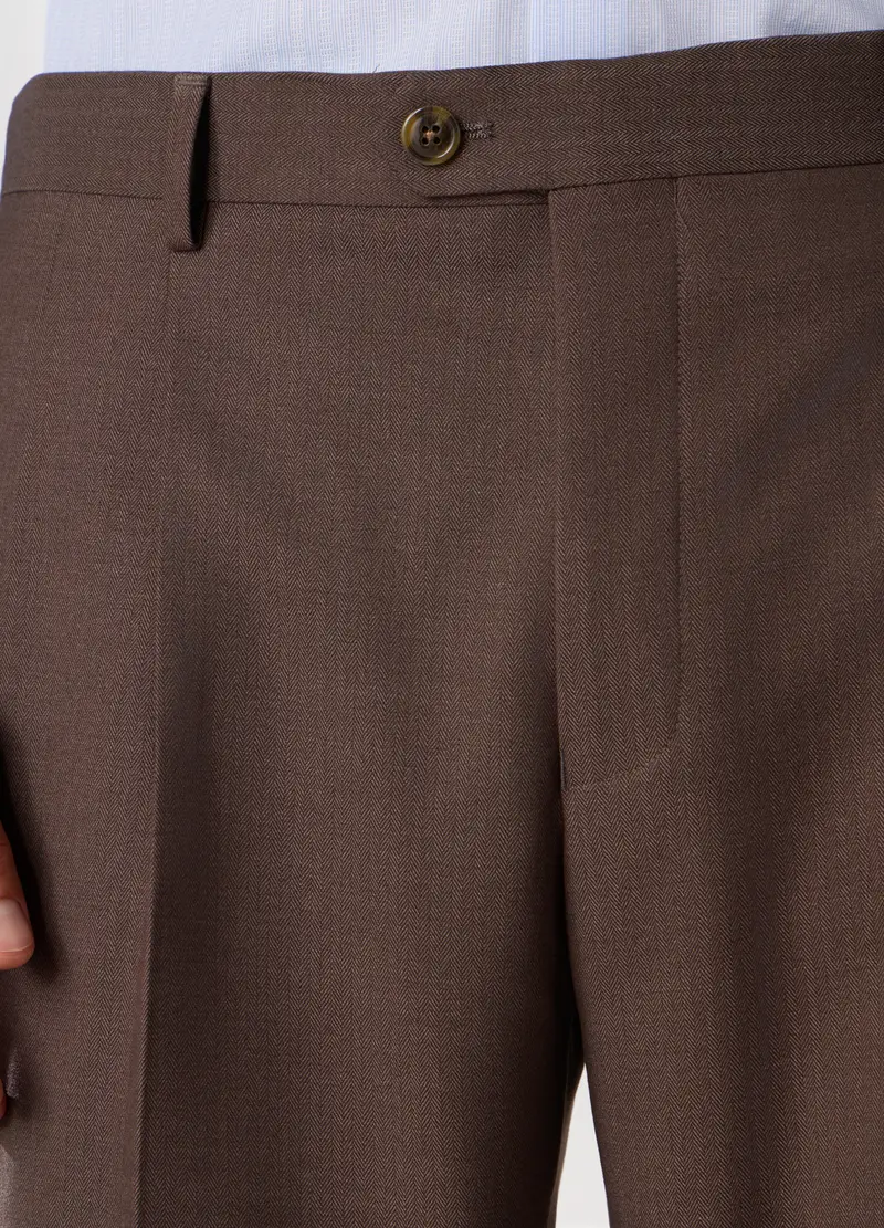 Pantalone Regular Con Motivo A Lisca Di Pesce Uomo, Marrone fango miniatura 3