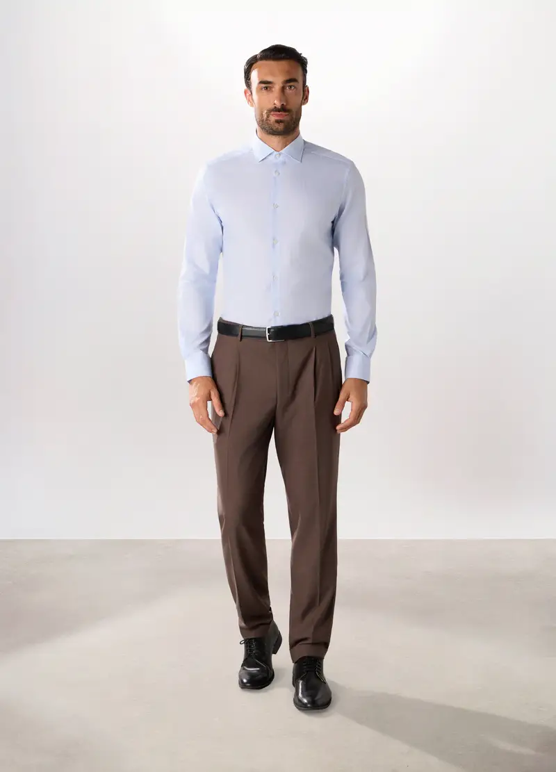 Pantalone Regular Con Motivo A Lisca Di Pesce Uomo, Marrone fango