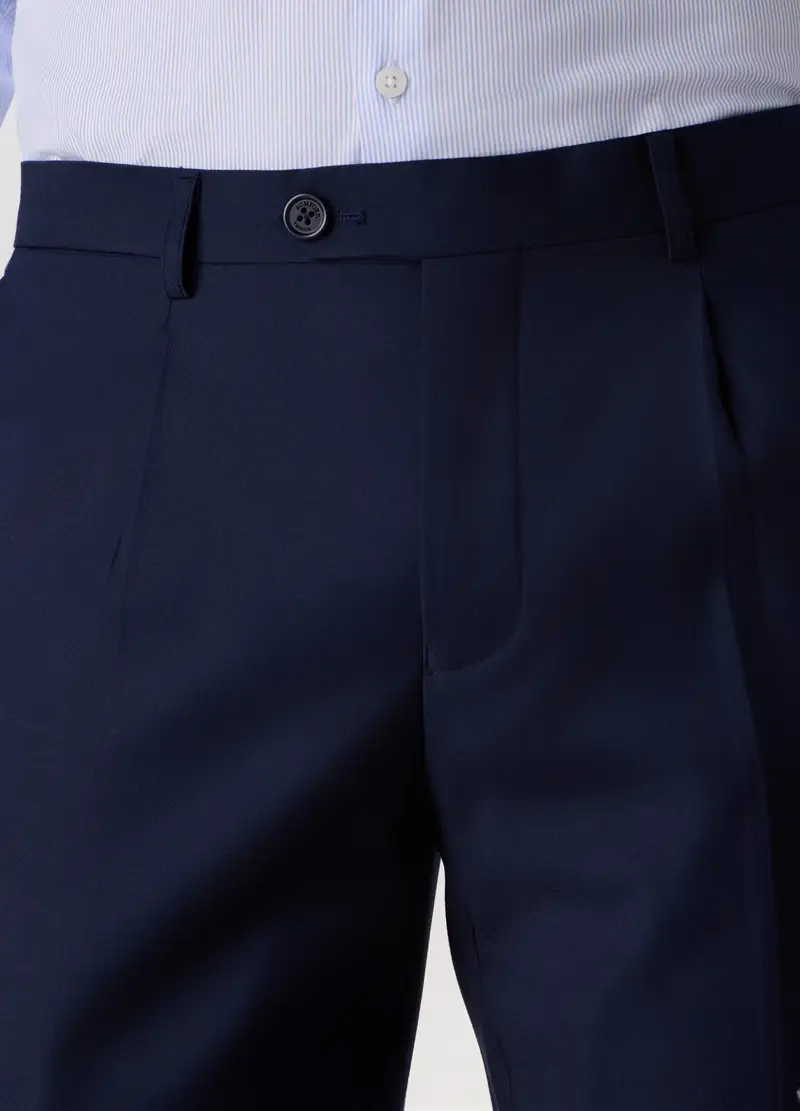 Pantalone Regular Con Pince In Twill Stretch Uomo, Blu navy miniatura 3