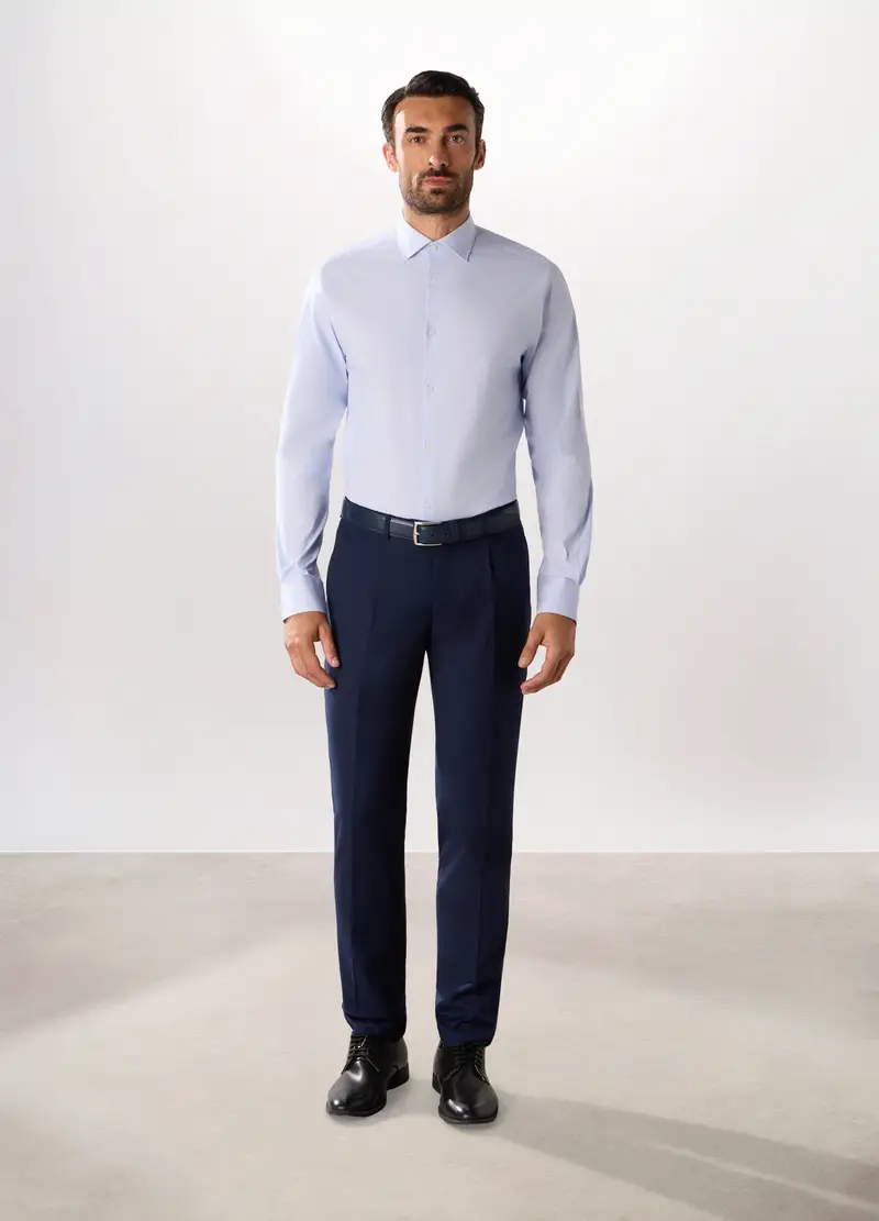 Pantalone Regular Con Pince In Twill Stretch Uomo, Blu navy