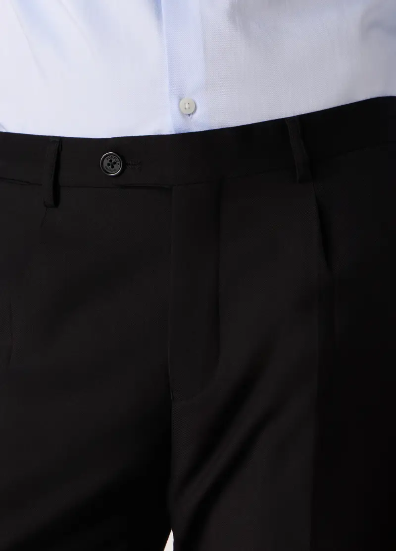 Pantalone Regular Con Pince In Twill Stretch Uomo, Nero miniatura 3