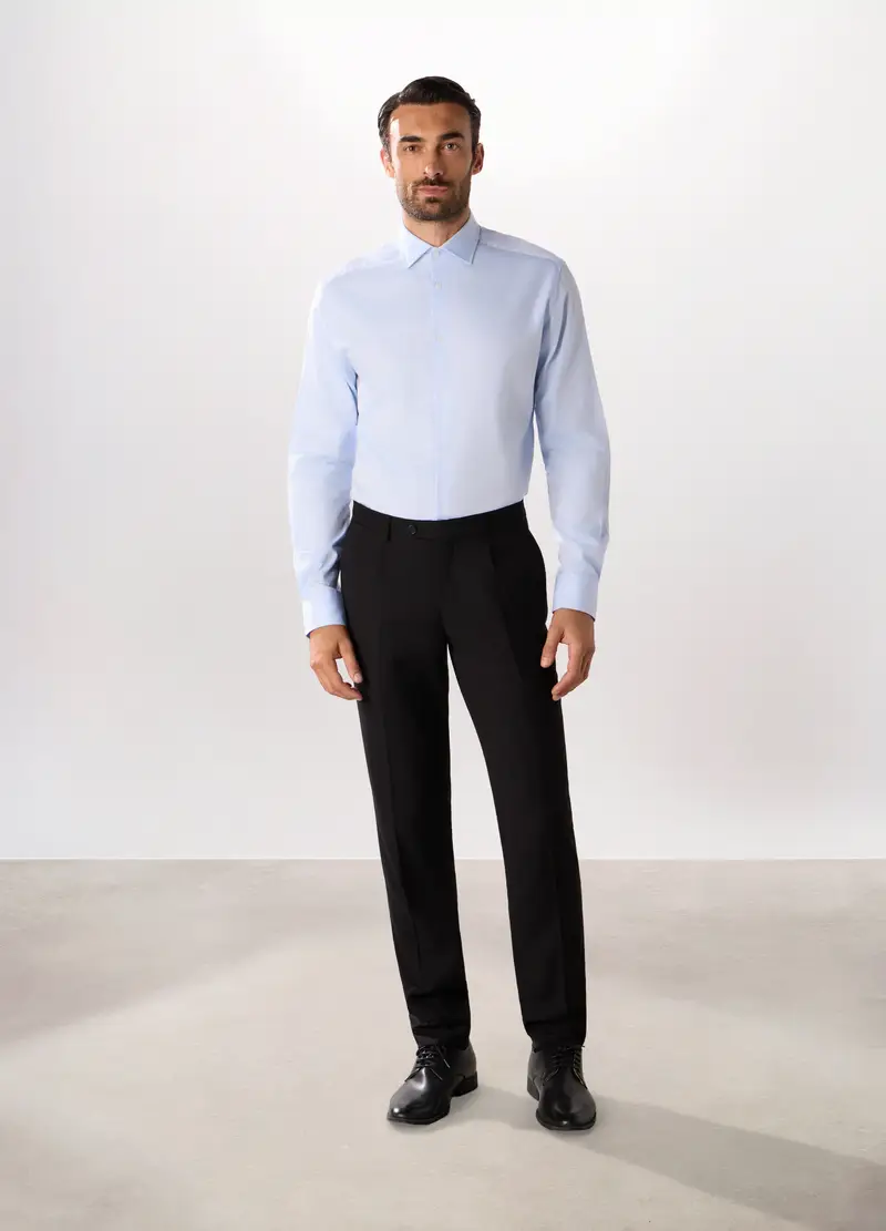 Pantalone Regular Con Pince In Twill Stretch Uomo, Nero