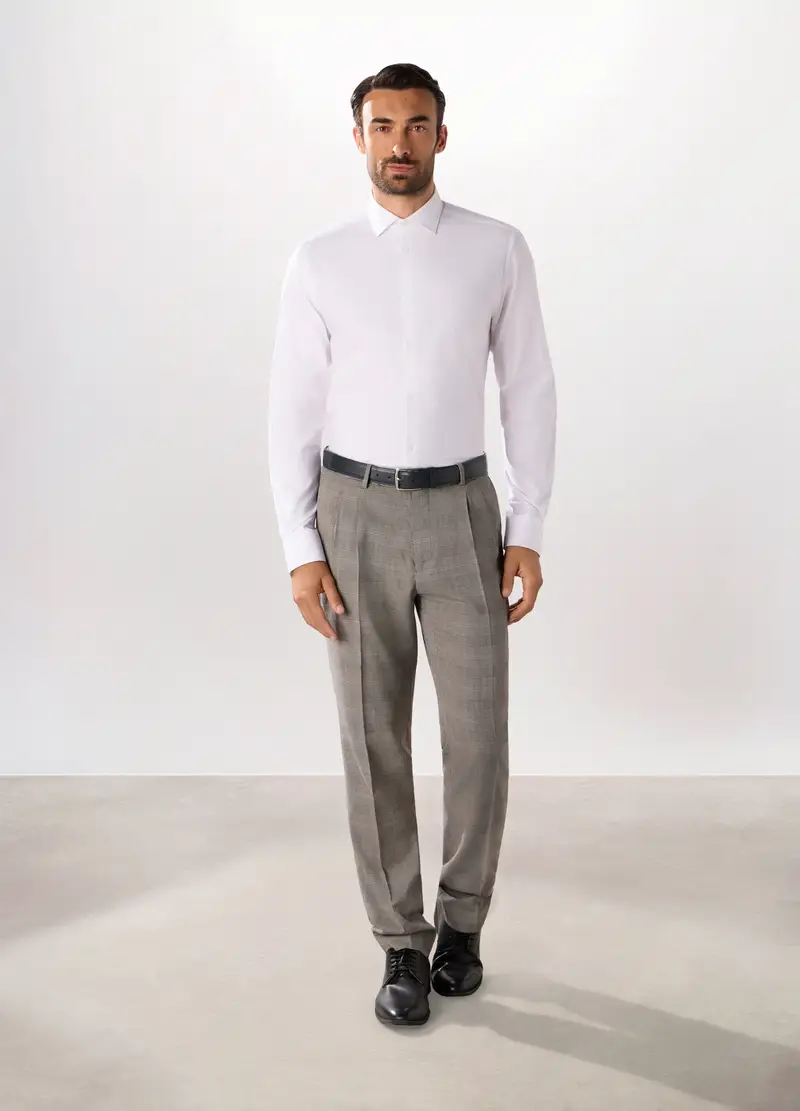 Pantalone Regular In Principe Di Galles Misto Lana Uomo, Grigio melange