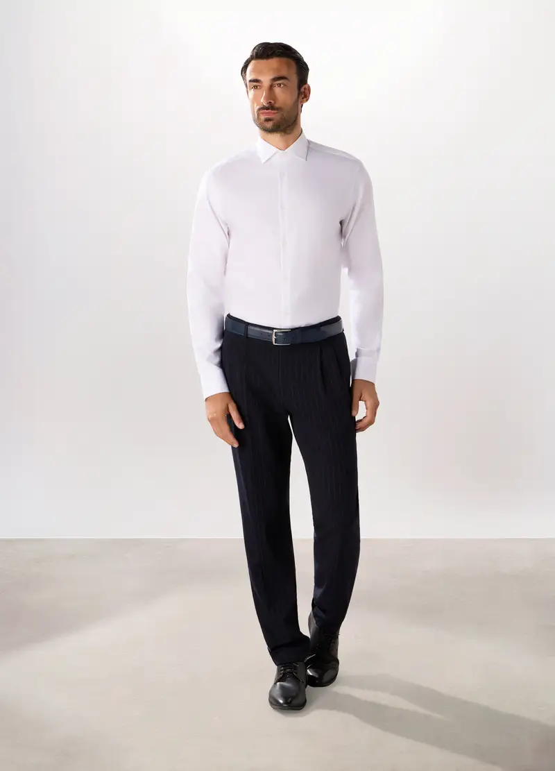 Pantalone Regular In Tessuto Stretch Gessato Uomo, Blu scuro