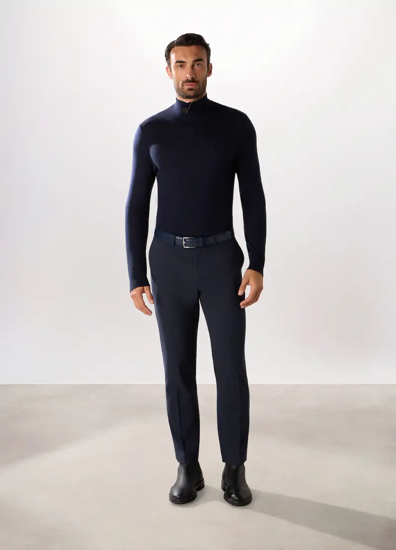 Pantalone Slim Con Micromotivo Uomo, Blu navy