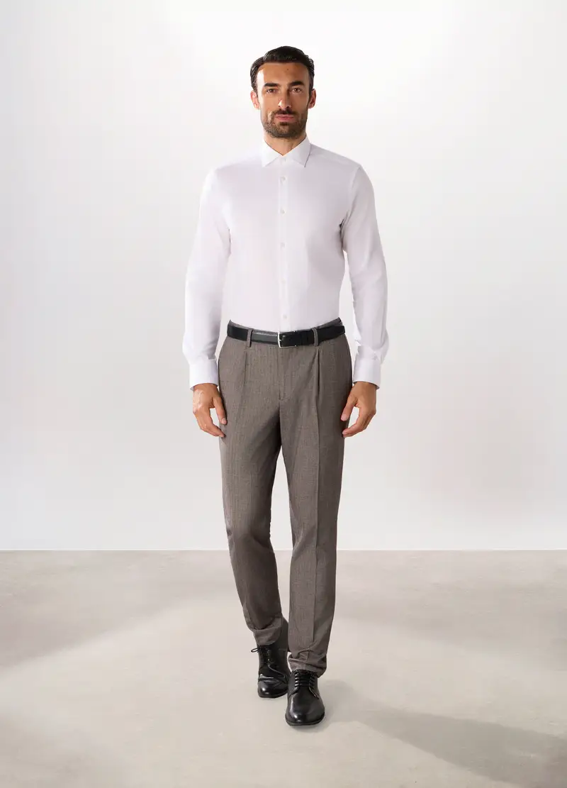 Pantalone Slim Con Motivo A Lisca Di Pesce Uomo, Grigio melange