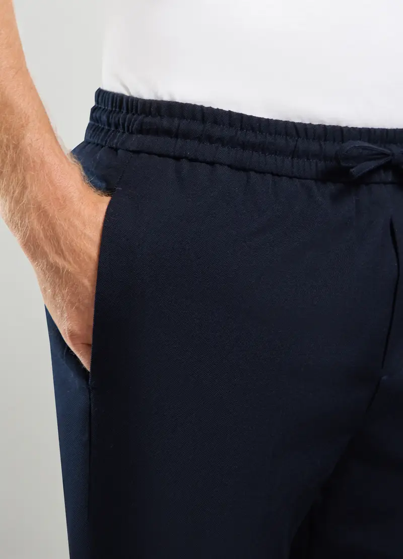 Pantalone Slim Fit Elasticato In Vita Con Coulisse Uomo, Blu Notte miniatura 3