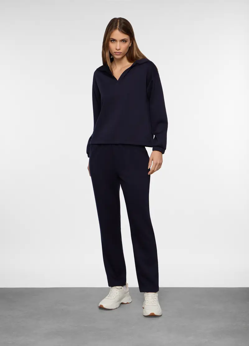 Pantalone Slim Fit In Jersey Stretch Donna, Blu navy