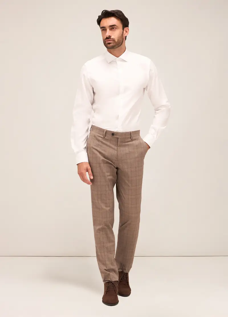 Pantalone Slim Fit In Lana Stretch Uomo, Marrone beige