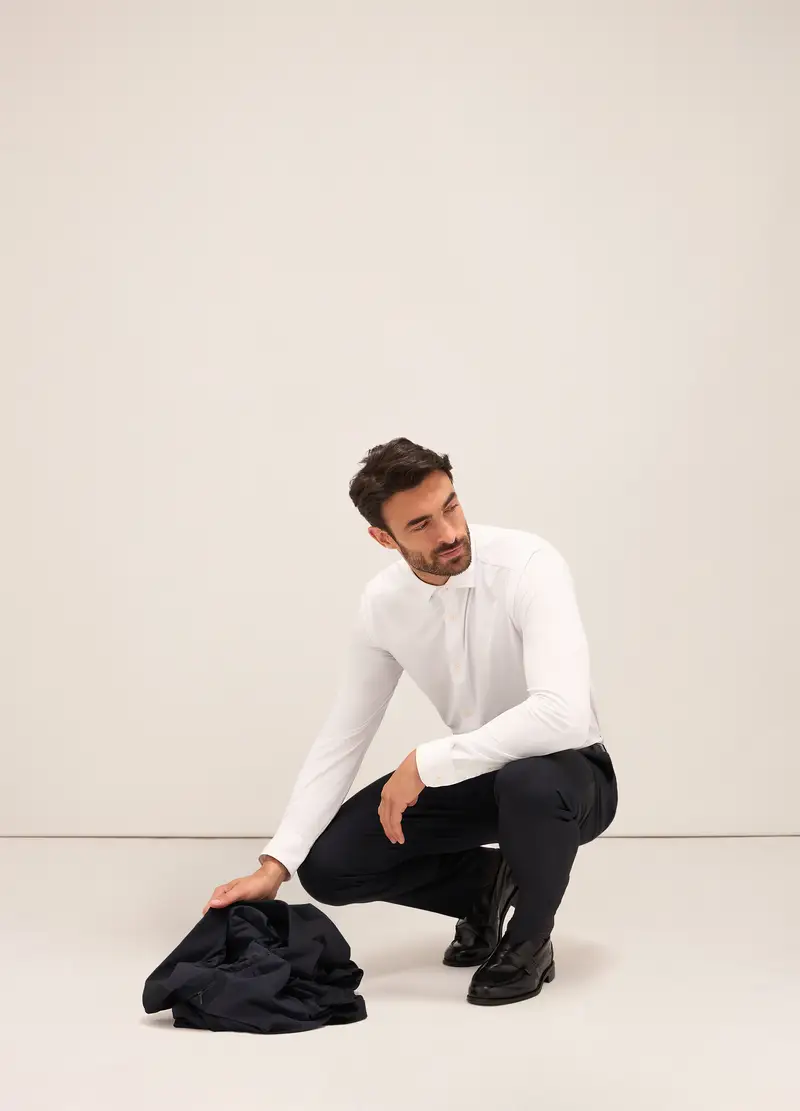 Pantalone Slim Fit In Tessuto Tecnico Stretch Uomo, Blu scuro miniatura 2