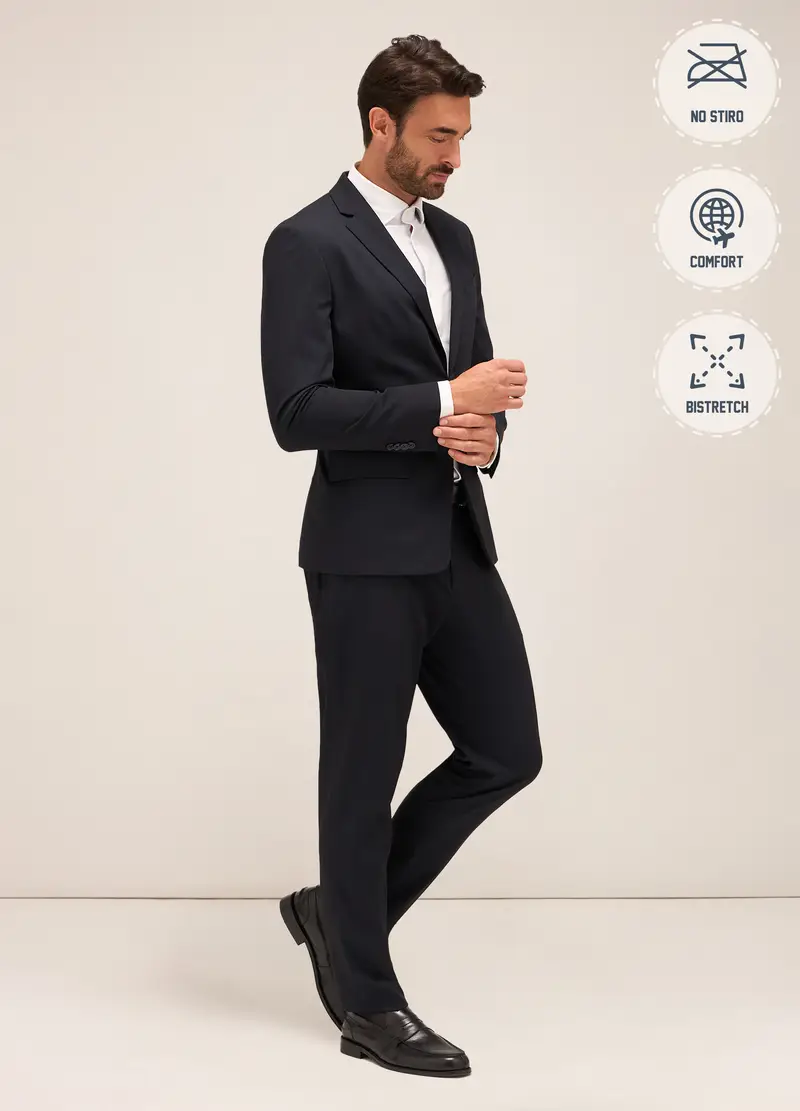 Pantalone Slim Fit In Tessuto Tecnico Stretch Uomo, Blu scuro