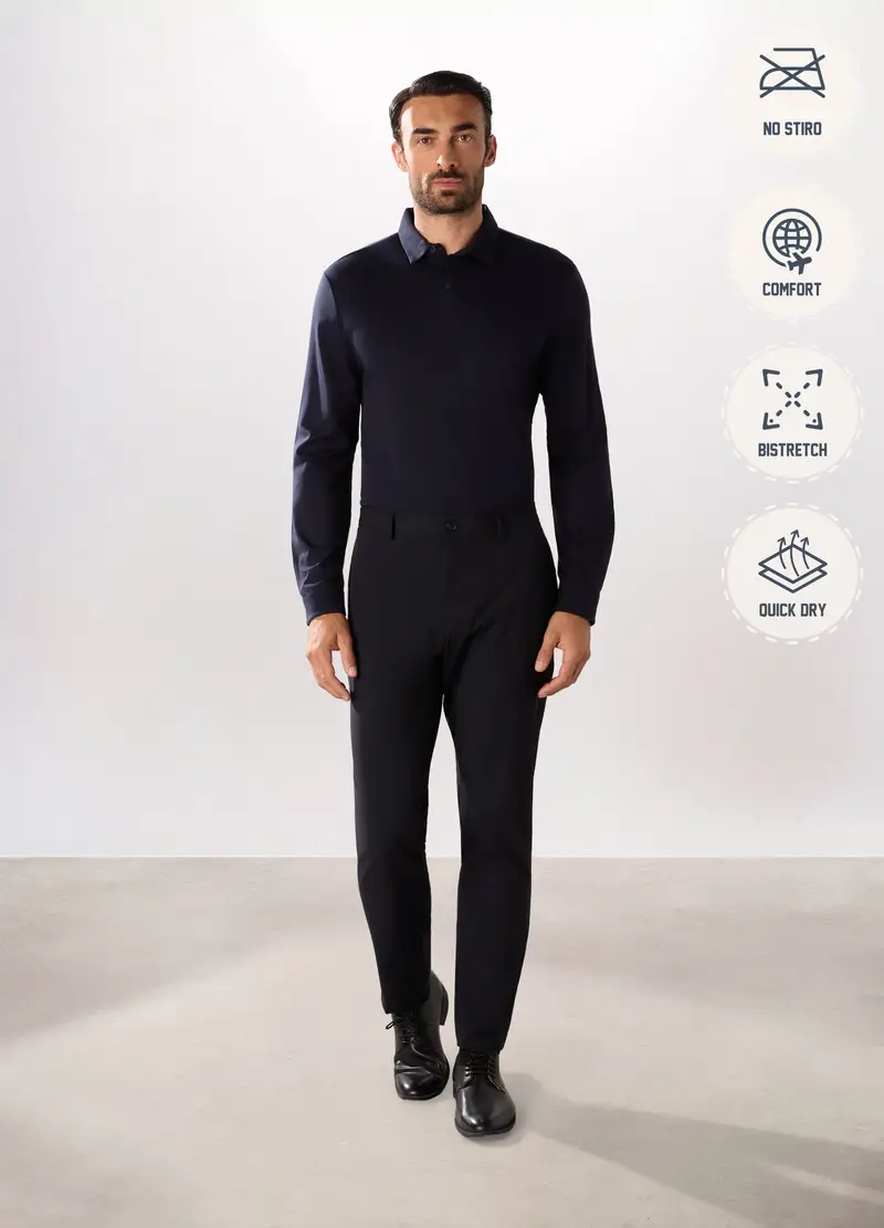 Pantalone Slim In Tessuto Stretch Uomo, Nero miniatura 2