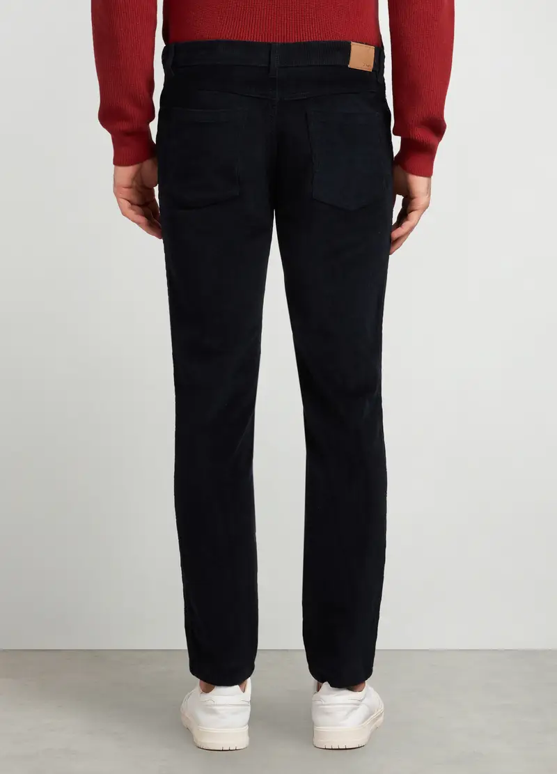 Pantaloni 5 Tasche Slim Fit In Velluto A Coste Uomo, Blu Notte miniatura 2