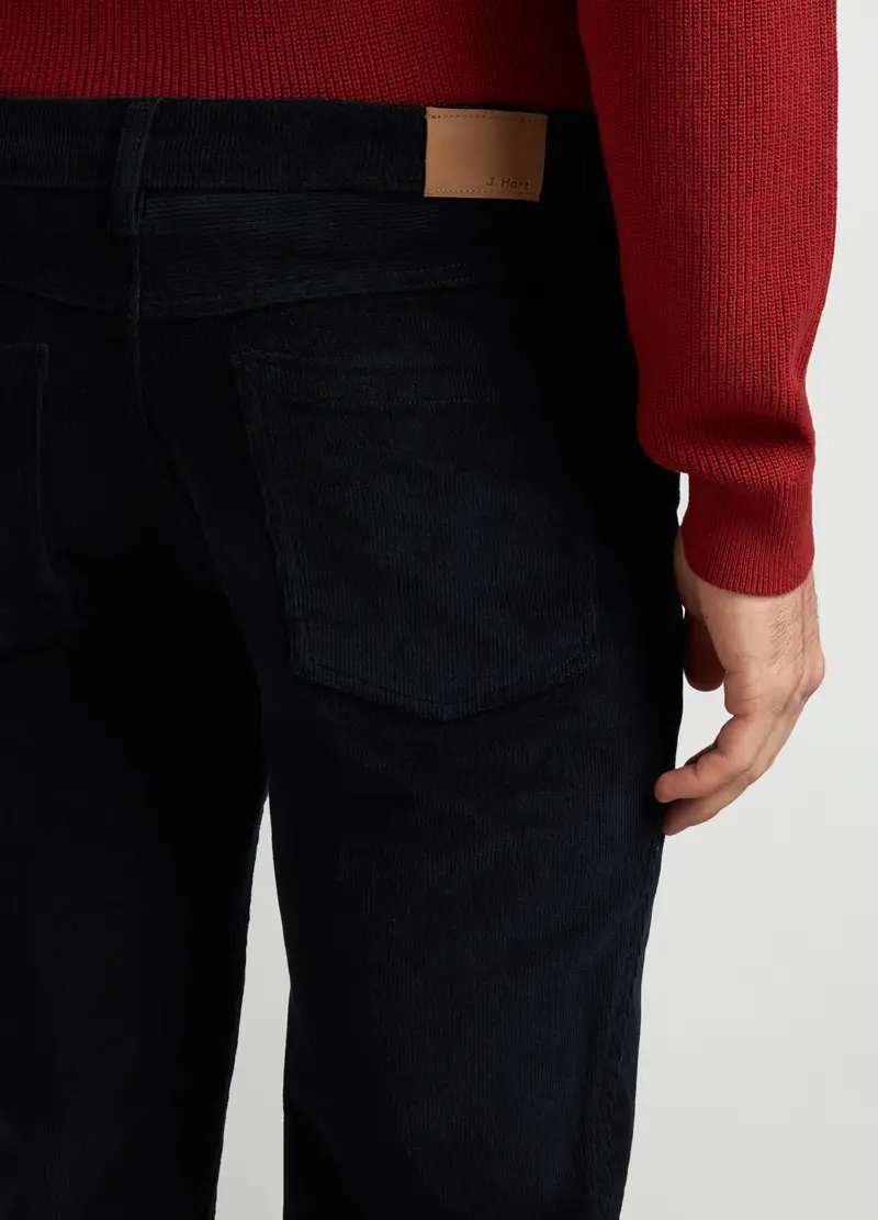 Pantaloni 5 Tasche Slim Fit In Velluto A Coste Uomo, Blu Notte miniatura 3